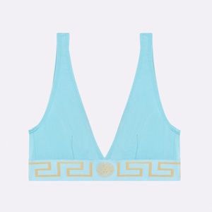 VERSACE GRECA BORDER TRIANGLE BIKINI TOP - Blue